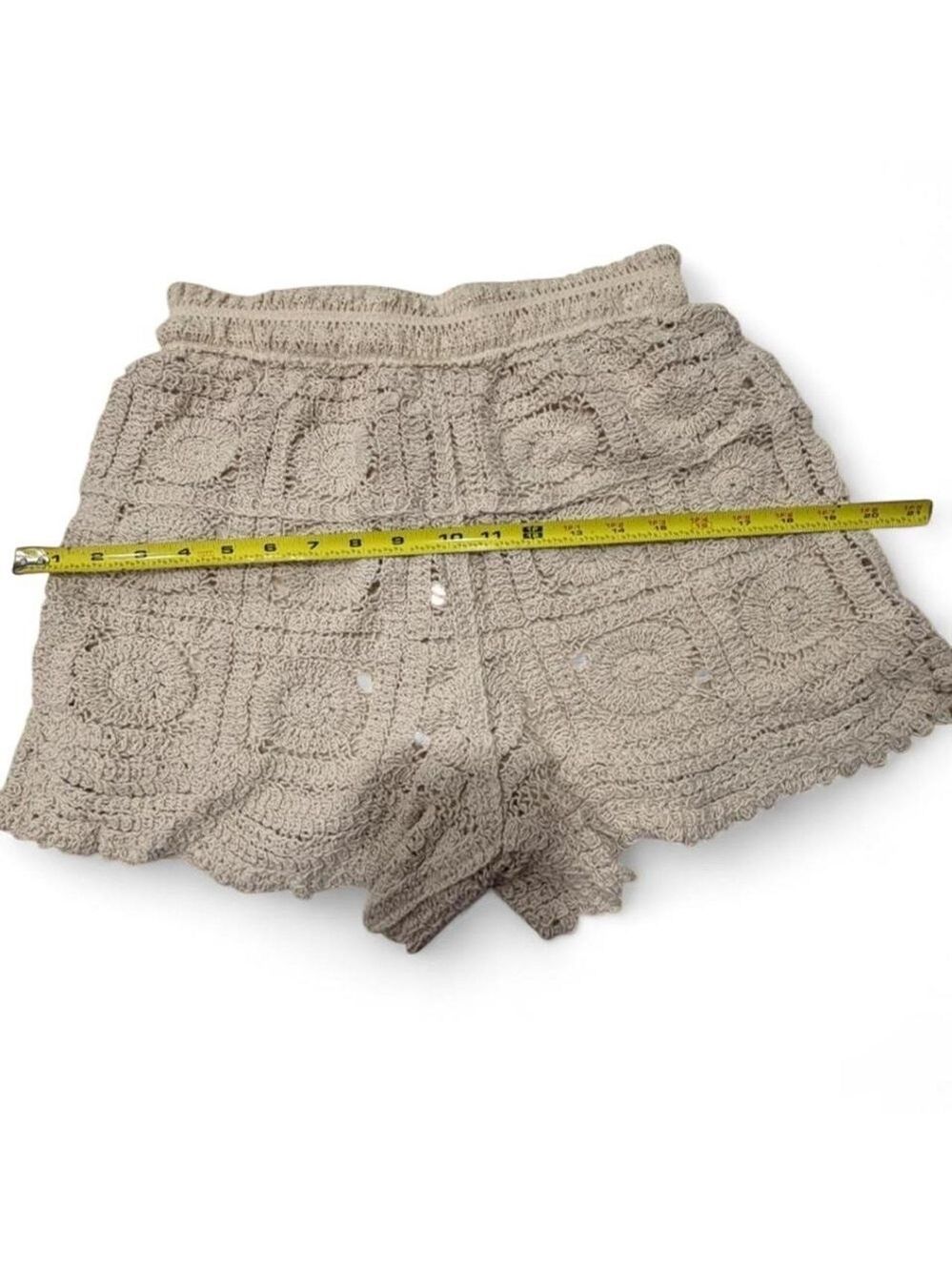 Rebellion Again Crochet Granny Square Shorts Size L Cream Boho Festival Lined - Picture 3 of 6